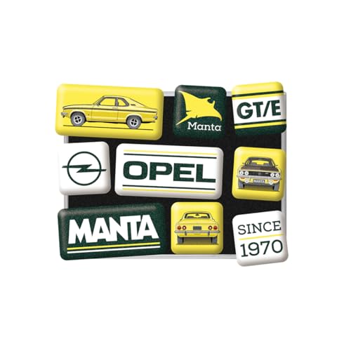 Nostalgic-Art Retro Kühlschrank-Magnete, 9 Stück, Opel – Manta – Geschenk-Idee für Opel-Zubehör Fans, Original Lizenzprodukt (OLP), Magnetset für Magnettafel, Vintage Design von Nostalgic-Art