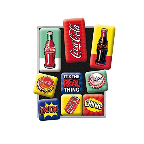 Nostalgic-Art Retro Kühlschrank-Magnete, 9 Stück, Coca Cola – Pop Art – Geschenk-Idee für Coke-Fans, Magnetset für Magnettafel, Vintage Design von Nostalgic-Art