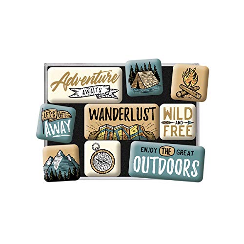 Nostalgic-Art Retro Kühlschrank-Magnete, 9 Stück, Outdoor Adventure – Geschenk-Idee für Camping-Fans, Magnetset für Magnettafel, Vintage Design von Nostalgic-Art