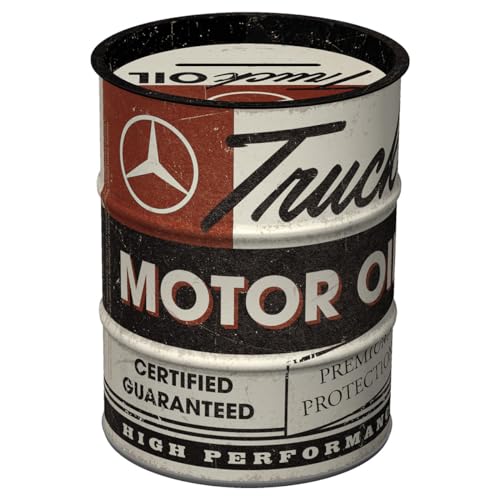 Nostalgic-Art Retro Spardose, 600 ml, Daimler Truck – Motor Oil – Geschenk-Idee für Trucker, Original Lizenzprodukt (OLP), Sparschwein aus Metall, Vintage Blech-Sparbüchse von Nostalgic-Art