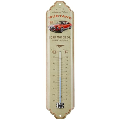 Nostalgic-Art Retro Thermometer, 7 x 28 cm, Ford Mustang – GT 1967 Red – Geschenk-Idee für Ford-Zubehör Fans, aus Metall, Vintage Design von Nostalgic-Art