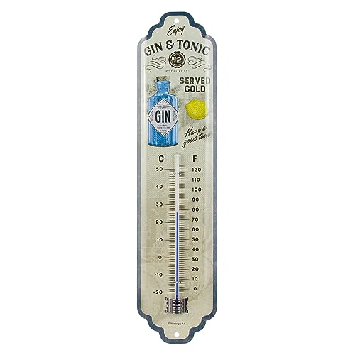 Nostalgic-Art Retro Thermometer, 7 x 28 cm, Gin & Tonic Served Cold – Geschenk-Idee als Bar-Zubehör, aus Metall, Vintage Design von Nostalgic-Art