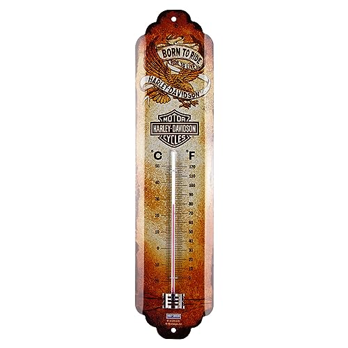 Nostalgic-Art Retro Thermometer, 7 x 28 cm, Harley-Davidson – Born to Ride Eagle – Geschenk-Idee für Biker, aus Metall, Vintage Design von Nostalgic-Art