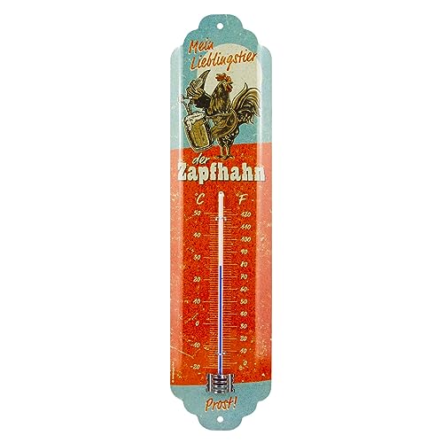 Nostalgic-Art Retro Thermometer, 7 x 28 cm, Lieblingstier Zapfhahn – Geschenk-Idee für Bier-Fans, aus Metall, Vintage Design von Nostalgic-Art