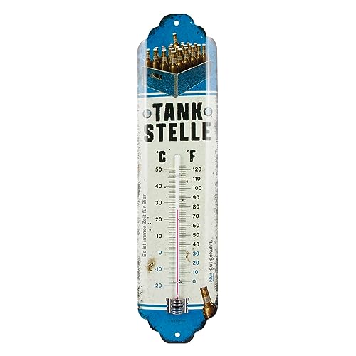 Nostalgic-Art Retro Thermometer, 7 x 28 cm, Tankstelle Bier – Geschenk-Idee für Bier-Fans, aus Metall, Vintage Design von Nostalgic-Art