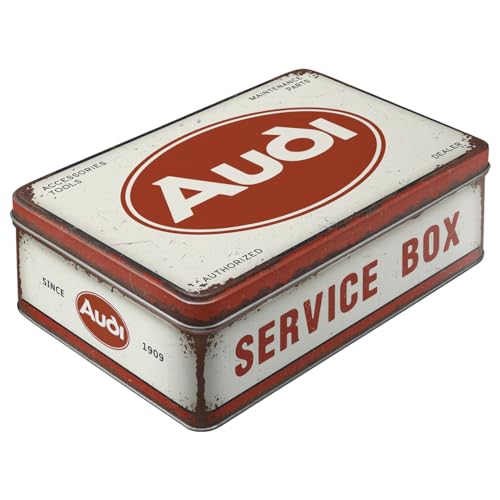 Nostalgic-Art Retro Vorratsdose Flach, 2,5 l, Audi – Service Box – Geschenk-Idee für Audi-Zubehör Fans, Blech-Dose mit Deckel, Vintage Design von Nostalgic-Art