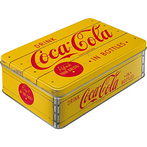 Nostalgic-Art Retro Vorratsdose Flach, 2,5 l, Coca-Cola – Logo Yellow – Geschenk-Idee für Coke-Fans, Blech-Dose mit Deckel, Vintage Design von Nostalgic-Art