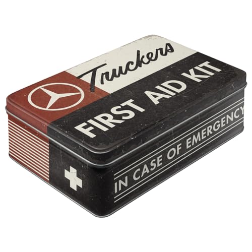 Nostalgic-Art Retro Vorratsdose Flach, 2,5 l, Daimler Truck – First Aid Kit – Geschenk-Idee für Trucker, Blech-Dose mit Deckel, Vintage Design von Nostalgic-Art