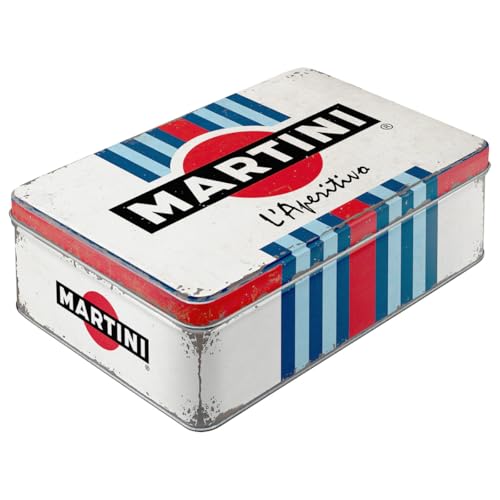Nostalgic-Art Retro Vorratsdose Flach, 2,5 l, Martini – L'Aperitivo Racing Stripes – Geschenk-Idee als Bar-Zubehör, Original Lizenzprodukt (OLP), Blech-Dose mit Deckel, Vintage Design von Nostalgic-Art