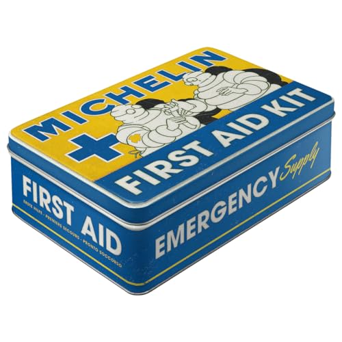 Nostalgic-Art Retro Vorratsdose Flach, 2,5 l, Michelin – First Aid Kit – Geschenk-Idee für Motor-Fans, Blech-Dose mit Deckel, Vintage Design von Nostalgic-Art