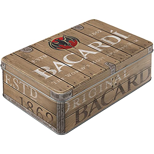 Nostalgic-Art Retro Vorratsdose Flach, 2,5 l, Bacardi – Wood Barrel Logo – Geschenk-Idee als Bar-Zubehör, Blech-Dose mit Deckel, Vintage Design von Nostalgic-Art