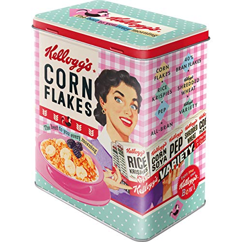 Nostalgic-Art Retro Vorratsdose L, 3 l, Kellogg's – Happy Hostess Corn Flakes – Geschenk-Idee für die Küche, Große Kaffee-Dose aus Blech, Vintage Design von Nostalgic-Art