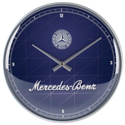 Nostalgic-Art Retro Wanduhr, Ø 31 cm, Mercedes-Benz – Silver & Blue – Geschenk-Idee für Mercedes-Benz Accessoires Fans, Große Küchenuhr, Vintage Design von Nostalgic-Art