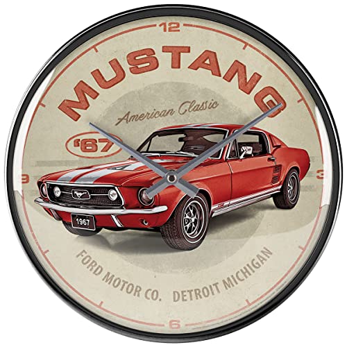 Nostalgic-Art Retro Wanduhr, Ø 31 cm, Ford Mustang – GT 1967 Red – Geschenk-Idee für Ford-Zubehör Fans, Große Küchenuhr, Vintage Design von Nostalgic-Art