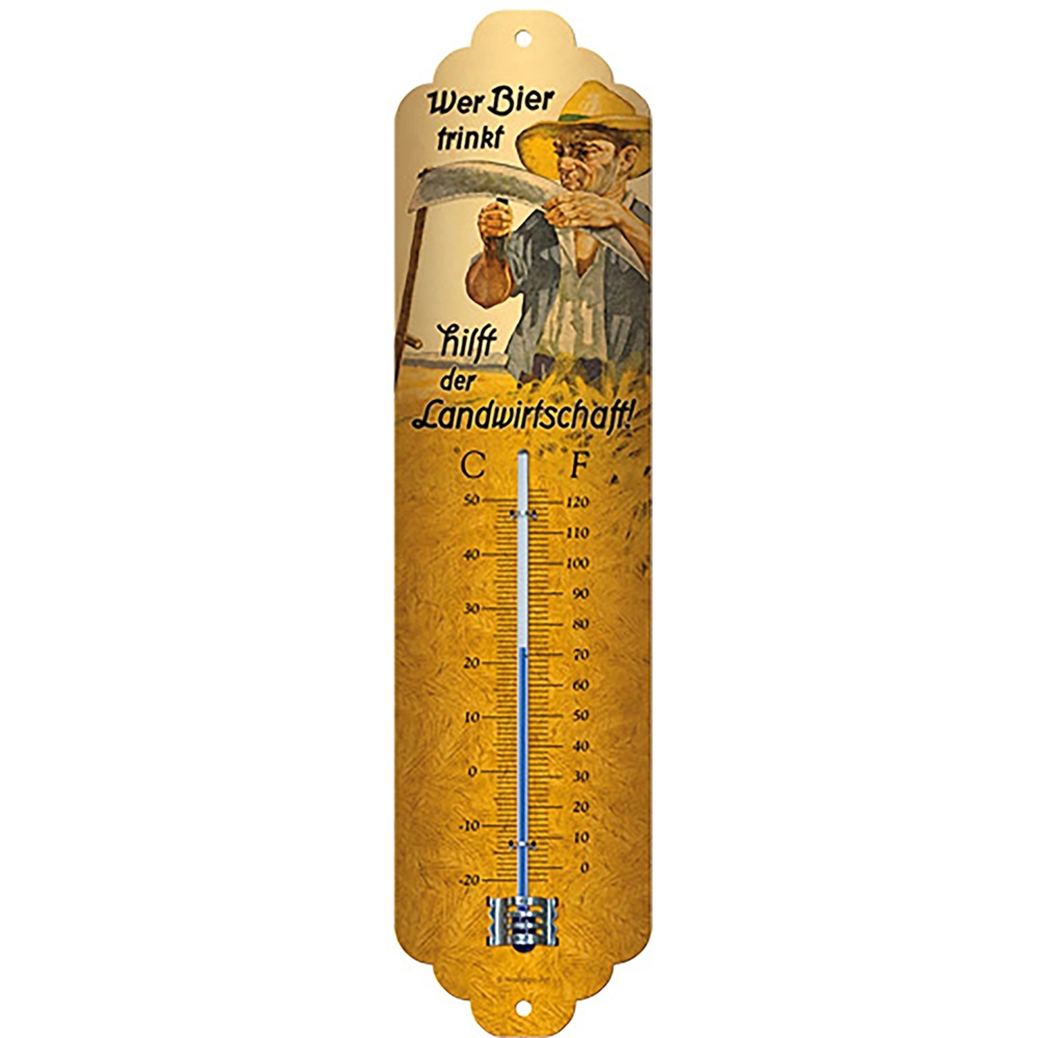 Nostalgic-Art Thermometer Wer Bier trinkt hilft der Landwirtschaft 28 cm x 7 cm von Nostalgic-Art
