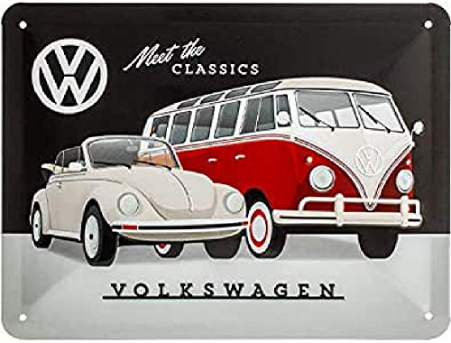 Nostalgic-Art Retro Blechschild, 15 x 20 cm, VW – Meet The Classics – Volkswagen Bus Geschenk-Idee, aus Metall, Vintage Design von Nostalgic-Art