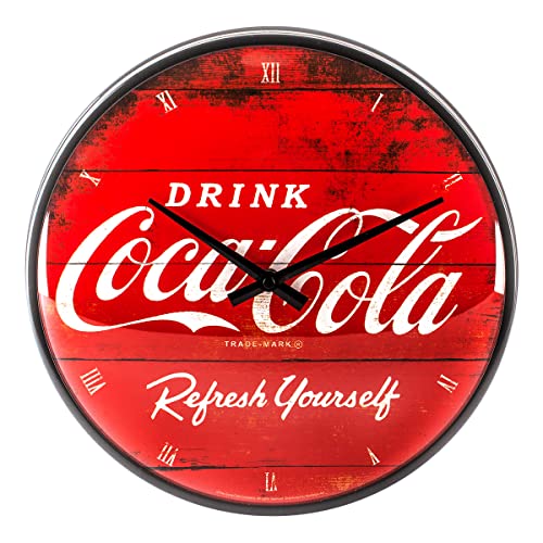 Nostalgic-Art Retro Wanduhr, Ø 31 cm, Coca-Cola – Logo Red Refresh Yourself – Geschenk-Idee für Coke-Fans, Große Küchenuhr, Vintage Design von Nostalgic-Art