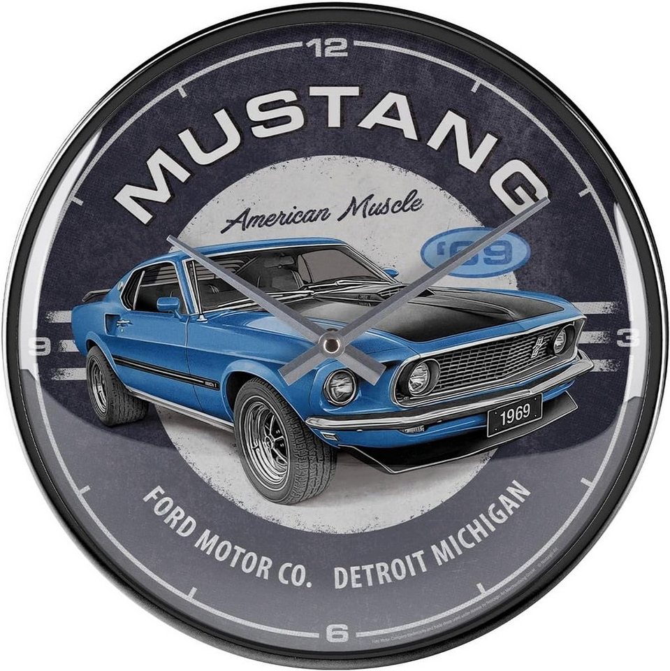Nostalgic-Art Wanduhr Wanduhr - Ford Mustang - 1969 Mach 1 Blue von Nostalgic-Art