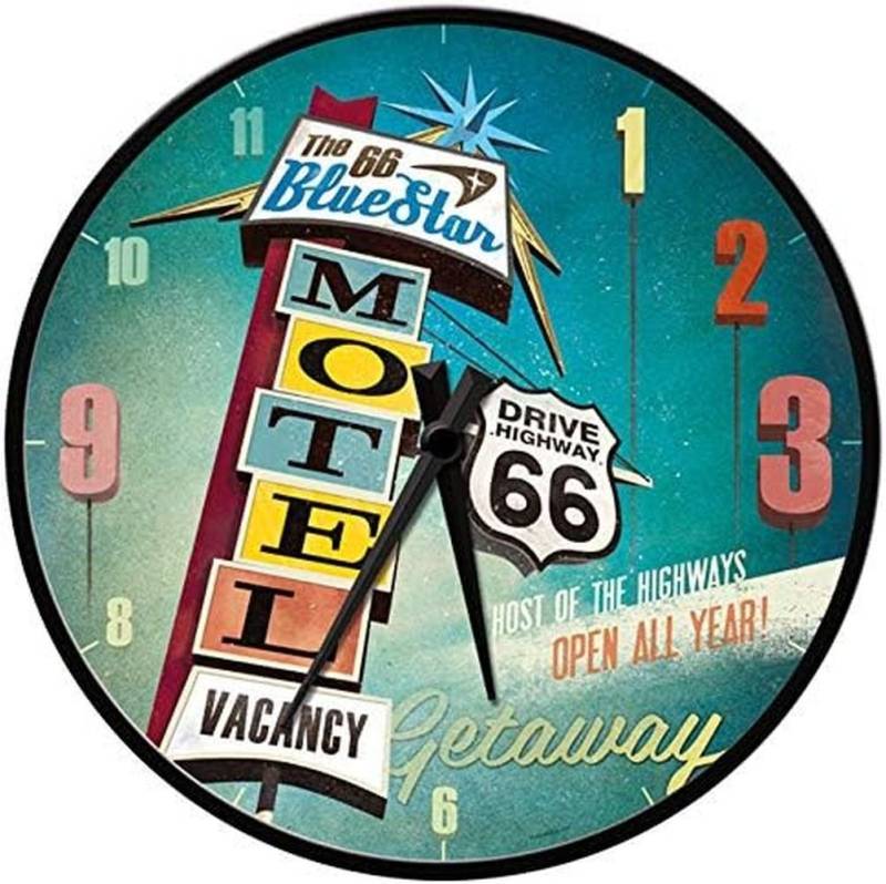Nostalgic-Art Wanduhr Wanduhr - US Highways The 66 Blue Star Motel – Ø 31 cm von Nostalgic-Art