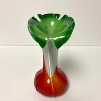 Vintage Calla Lilie Glasvase 7, 5 "Murano Stil Jack in Der Kanzel Geripptes Glas Kunst Mid Century Modern Sammler Tisch Kamin Dekor von Nostalgicpossessions