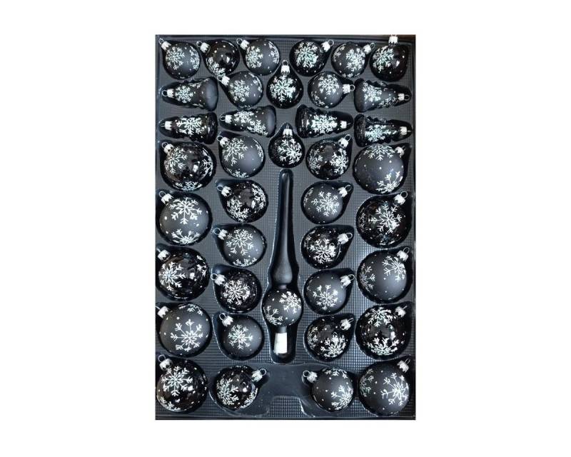 Nostalgie Christbaumschmuck Thüringen Christbaumschmuck SET Christbaumschmuck Glas SCHWARZ m. Schneeflocken (39-tlg) von Nostalgie Christbaumschmuck Thüringen