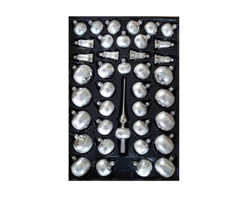 Nostalgie Christbaumschmuck Thüringen Christbaumschmuck SET Christbaumschmuck Glas WEIß - SILBER Komet (39-tlg) von Nostalgie Christbaumschmuck Thüringen