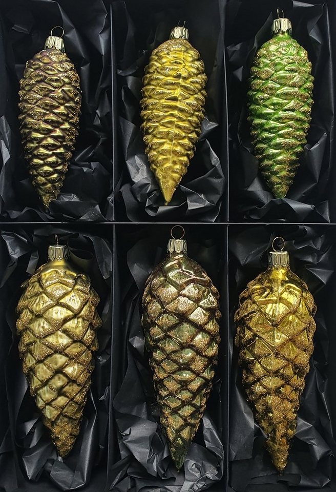 Nostalgie Christbaumschmuck Thüringen Christbaumschmuck Zapfen 6er Set mehrfarbig, Handarbeit, mundgeblasen von Nostalgie Christbaumschmuck Thüringen