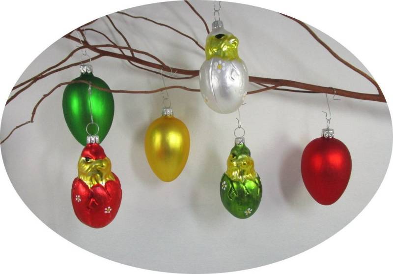Nostalgie Christbaumschmuck Thüringen Osterei Ostereierset bunt mit Figuren (gemischtes Set, 6 tlg), MADE IN GERMANY von Nostalgie Christbaumschmuck Thüringen