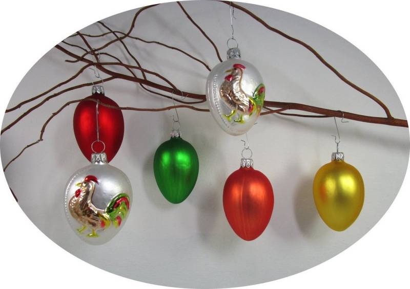 Nostalgie Christbaumschmuck Thüringen Osterei Ostereierset bunt mit Figuren (gemischtes Set, 6 tlg), MADE IN GERMANY von Nostalgie Christbaumschmuck Thüringen