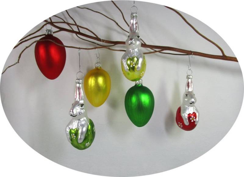 Nostalgie Christbaumschmuck Thüringen Osterei Ostereierset bunt mit Figuren (gemischtes Set, 6 tlg), MADE IN GERMANY von Nostalgie Christbaumschmuck Thüringen