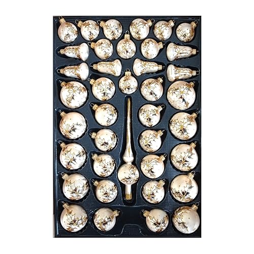 Christbaumschmuck 40-TLG. Set in Eislack Gold mit Christdorn liebevoll bemalt, Exklusiv von Nostalgie-Christbaumschmuck