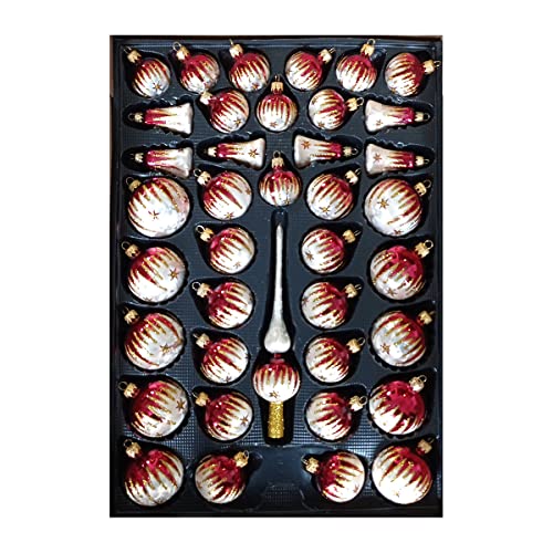 Christbaumschmuck 40-TLG.Set in Bordeaux -Rot und Eislack-Gold bemalt, Lauscha, Exclusiv von Nostalgie-Christbaumschmuck