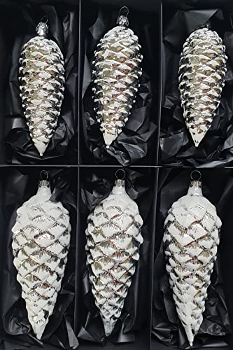 Thüringer Christbaumschmuck Exclusiv Silber Zapfen 12+16cm Handarbeit Germany 6er Set von Nostalgie-Christbaumschmuck