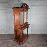 25817 Doppelschrank Spiegelschrank Jugendstil 1900 Nussbaum Furniert Antik von Nostalgiepalast