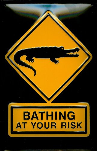 Bathing at Your Risk Krokodilschild, nostalgisch, 3D-geprägt, gewölbt, starkes Metallblech, 20 x 30 x 1,5 cm Bathing at Your Risk Krokodilschild, nostalgisch, 3D-geprägt, gewölbt, starkes Metallblech, 20 x 30 x 1,5 cm von Nostalgische Welten Andreas Schmidt