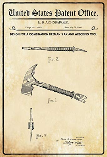 Blechschild mit Aufschrift "US United States Patent Office Fireman's Ax and Wrecking Tool 1940", nostalgisch, gewölbt, stark, Metall, 20 x 30 x 1 cm Blechschild mit Aufschrift "US United States Patent Office Fireman's Ax and Wrecking Tool 1940", nostalgisch, gewölbt, stark, Metall, 20 x 30 x 1 cm von Nostalgische Welten Andreas Schmidt