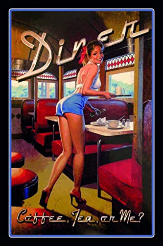 Diner Pin Up Girl Coffee Tea an me ? Nostalgisches gewölbtes starkes Metall-Blechschild für Kneipen, 20 x 30 x 1 cm von Nostalgische Welten Andreas Schmidt