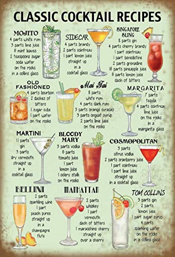 Klassisches Cockail Recipes Bar nostalgisches gewölbtes starkes Metall-Blechschild für Kneipen, 20 x 30 x 1 cm von Nostalgische Welten Andreas Schmidt