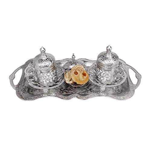 Kaffee-Set: 2 türkische Kaffeetassen, Süßigkeitentablett, Original aus Versilbert | Türkisches Kupfer-Kaffeetassen-Set mit osmanischen Tassen | 2er-Set Kaffee-Set: 2 türkische Kaffeetassen, Süßigkeitentablett, Original aus Versilbert | Türkisches Kupfer-Kaffeetassen-Set mit osmanischen Tassen | 2er-Set von Nosy Nomad
