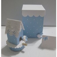 Blaues Polka Dot Vogelhaus Mit Spitze Led Teelicht Kerzenkuchen Großer Passender Box, Doily, Blanko-Notizkarte. Ein Bleibendes Geschenk Und Karte in von NotYourTypicalGift