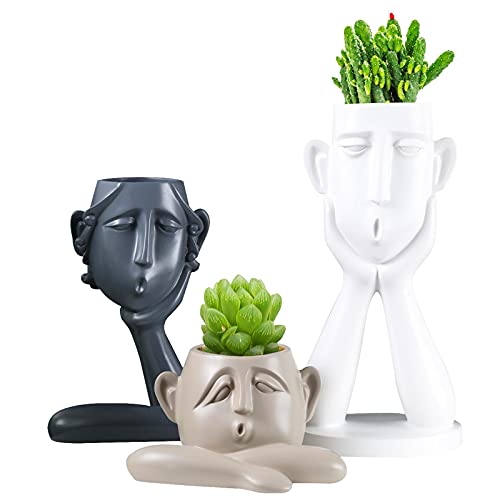GAOBEI Succulent Pots Statue Decor Crafted Figurines for Home Decor Accents, Living Room Bedroom Office Decoration, Buhos Bookself TV Stand Decor Sculptures Collection (Set of 3) von Notakia