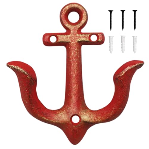 Notakia Dekorativer Wandhaken zur Wandmontage, antiker Shabby-Chic-Stil, Metall, für Zuhause, Badezimmer, Handtuch, Mantel, Vintage, rustikal, Gusseisen, Wandhaken (Rot, 1 Stück) von Notakia