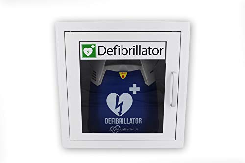 Notfallretter.de Innen-Wandschrank, weiß, für Defibrillator AED mit Kunststoffschauglas und Alugriff aus Metall von Notfallretter.de