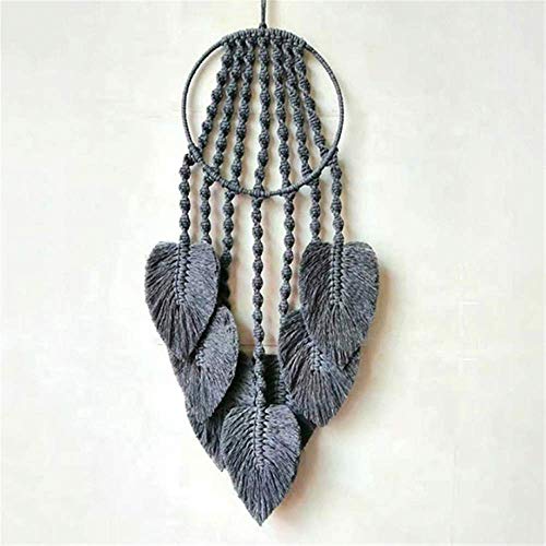 AMIPOS Traumfänger aus gewebter Baumwolle, Makramee mit Federn und Pompons, Bohemian Home Decor (Grau) von BMIDRUT