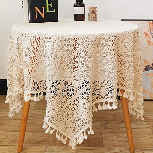 AMIPOS Vintage Beige Baumwolle Häkeln Tischdecken Spitze Deckchen Quadratische Tischdecken Tischdecke Hochzeit Home Party Decor (100 x 100 cm) von Nother