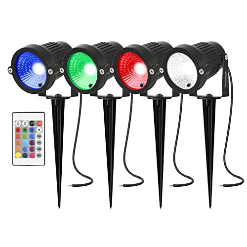 AHOTSUK Gartenleuchte mit Erdspieß 5W LED Gartenstrahler IP66 Wasserdicht Gartenlampe mit RGB Led Strahler für Außen Garten Rasen Baum Wiese von AHOTSUK