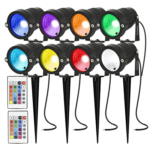 Gartenleuchte mit Erdspieß 5W LED Gartenstrahler IP66 Wasserdicht Gartenlampe mit Stecker RGB Led Strahler für Außen Garten Rasen Baum Wiese(8er Pack) von AHOTSUK