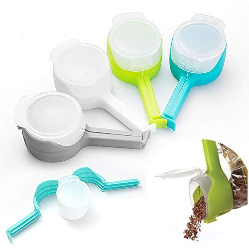 NewWe 4 Stück Verschlussklammern mit Ausgießer für Lebensmittelaufbewahrung, Beutel-Clip, multifunktionaler Feuchtigkeitsbeständiger Plastikclip für Lebensmittel und Snacks Food-Versiegelungsclips von Nother