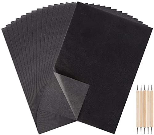 120 Blatt Schwarzes Carbon Transferpapier A4 Graphitpapier Transferpapier mit 5 PCS Double Ended Tracing Stylus Punktierwerkzeugen für Holzpapier Leinwand und andere Kunstoberflächen von Nothers