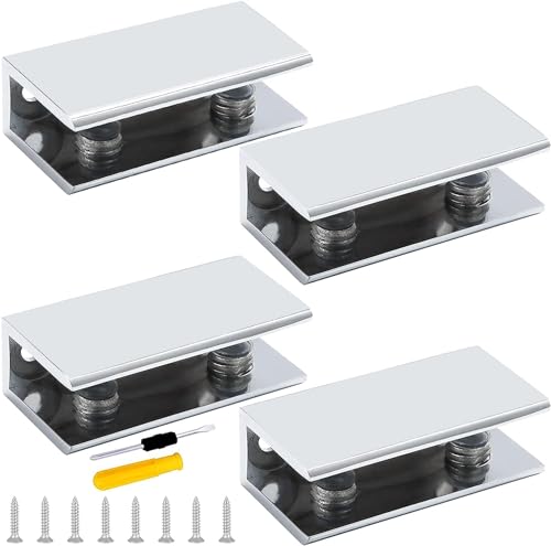 GZcaiyun 4 STK Glashalter, Aluminiumlegierung Glasklemme Rechteck 8–10 mm, mit 16 Schrauben & Schraubendreher, für Fenster Geländer Treppe Badezimmer von GZcaiyun